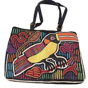 Mola Tucan Shoulder Purse Bag Kuna Guna Vintage Panama Retro Travel Souvenir